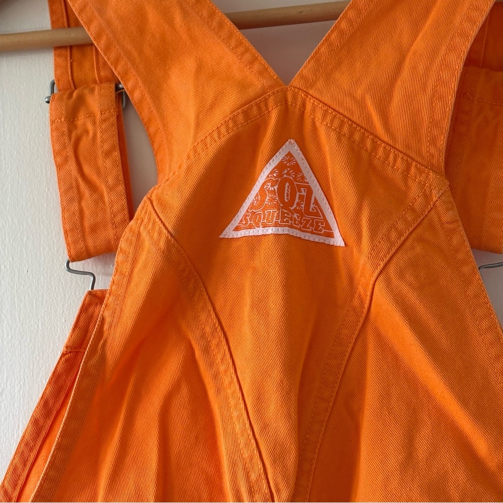 Vintage Y2K Squeeze Jeans Shortall Overalls Orange Small - Picture 7 of 9